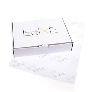 Custom foil printed shipping box and printed tissue paper