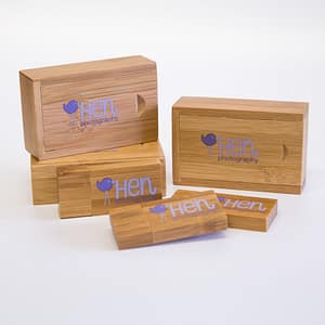 Bamboo USB and Box with custom colour printed logo