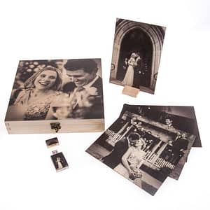 Custom printed timber gift box set with prints, USB and box