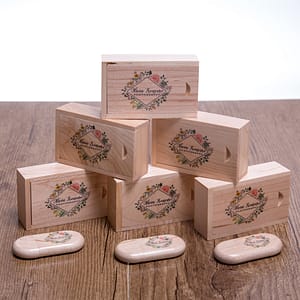 Wooden timber flash drive and matching box with color printing