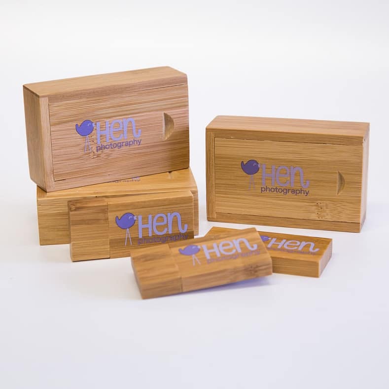 Bamboo USB and Box with custom colour printed logo